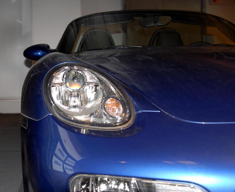 Picture of front of blue sports car